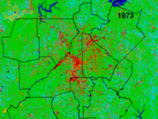 This image shows a classification map of Atlanta land use for 1973.  Low dense urban area.