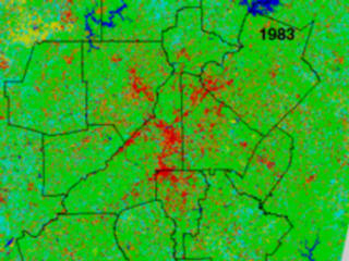 This image shows a classification map of Atlanta land use for 1983.  Low dense urban area.
