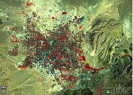 This image is a false color image showing a large urban area.