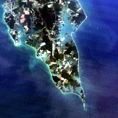 Natural color image showing a costal area.